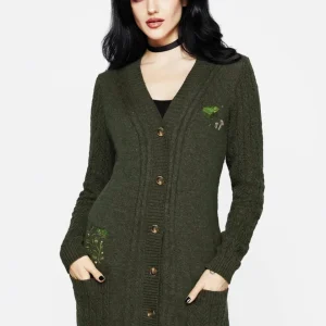 Swamplife Bestickt Zopf Gestrickt Langschnitt Cardigan