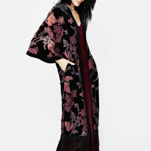Waterlily Burnout Fringe Besatz Langschnitt Kimono