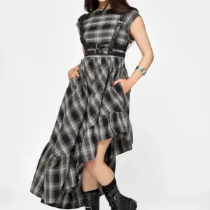 Noemi Check Asymmetric Ruffle Maxi Dress