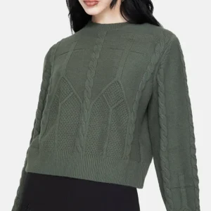 Noir Baumwolle Gothic Bogen Kurz Geschnitten Zopf Gestrickt Pullover