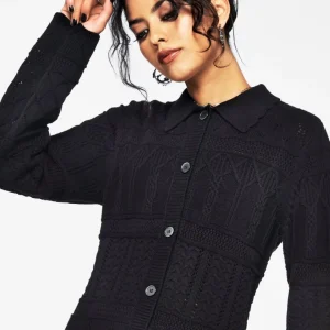 Yewtree Pointelle Knopf Runter Gestrickt Cardigan