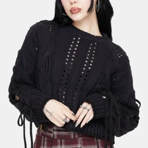 Sycamore Baumwolle Spitze Hoch Ärmel Zopf Gestrickt Kurz Pullover -