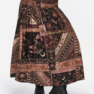 Nola Folk Patchwork Print Shirred Midi Skirt