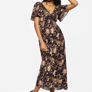 Pixie Blumenmuster Druck Krawatte Vorderseite Maxi Kleid