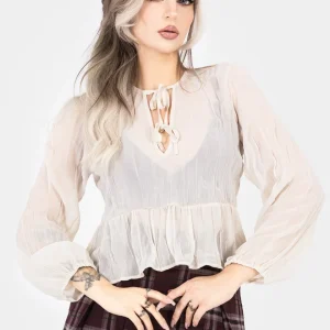 Villain Strukturiert Krawatte Vorderseite Peplum Bluse  Weiß