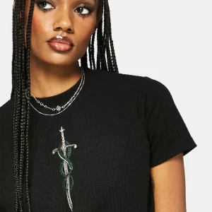 Aelin Schwert Bestickt Kurz Ärmel Ribbed Top