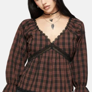 Ava Gingham Lang Mit Ärmeln Bluse