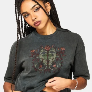 Mai Twin Flamme Bestickt Drache Druck Kastenförmig T-Shirt