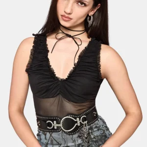 Gia Ruche Mesh Top