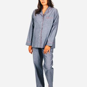 Women's Long Pyjamas Set - Chambray Black