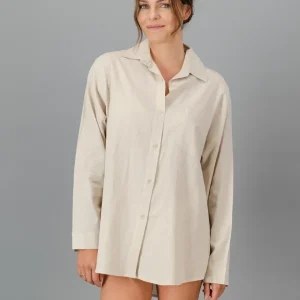 Women's Beige Linen Shirt - Oversized - Sand