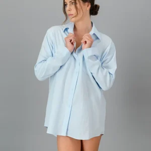 Women's Ligth Blue Linen Shirt - Oversized - Sky Blue